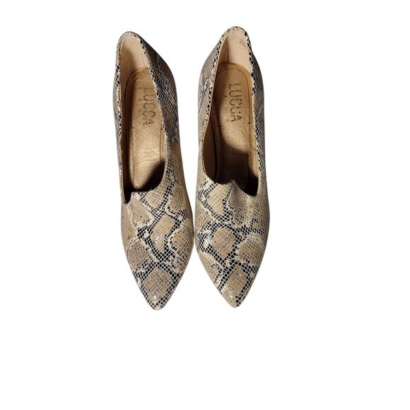 Lucca Lane Shoes Womens Size 9.5 Snakeskin Leather Pointed Toe Stiletto Heels - Picture 1 of 10